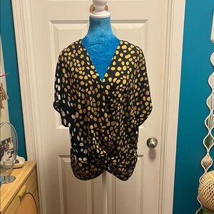 Violet & Claire Black and Gold Polka Dot Blouse
